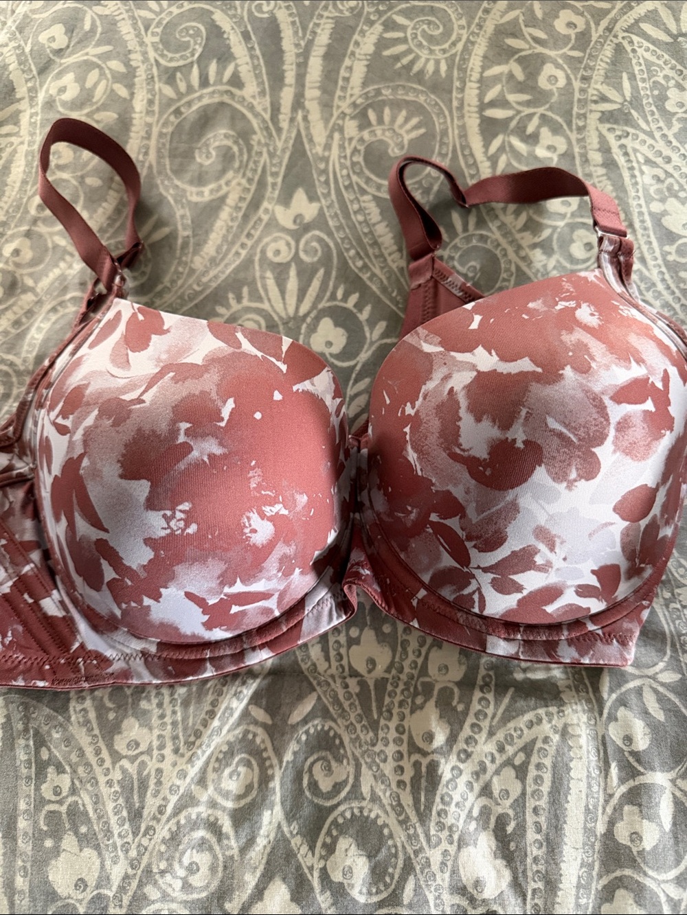 Floral Molded Cup Bra in Dusty Rose and Grey 36D